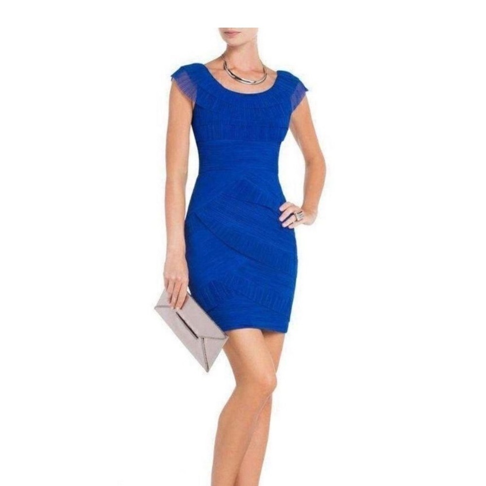 BCBGMAXAZRIA Cobalt Blue Sapphire Briana Pleated Ruffled Tulle Mini Dress Size 4